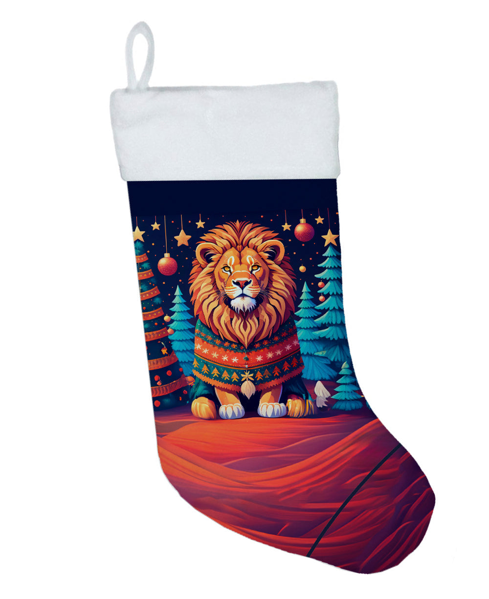 Lion Christmas Holiday Stocking Double-Sided Print, Polyester Suede,11x18, Made in USA