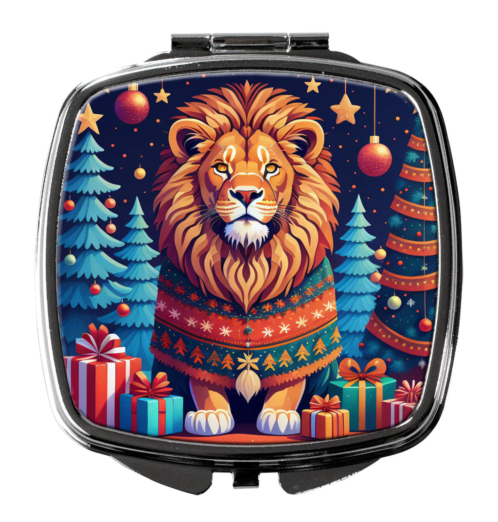Lion Christmas Compact Mirror Decorative Travel Makeup Mirror for Women Girls Gifts Pocket Makeup Mirror Folding Handheld