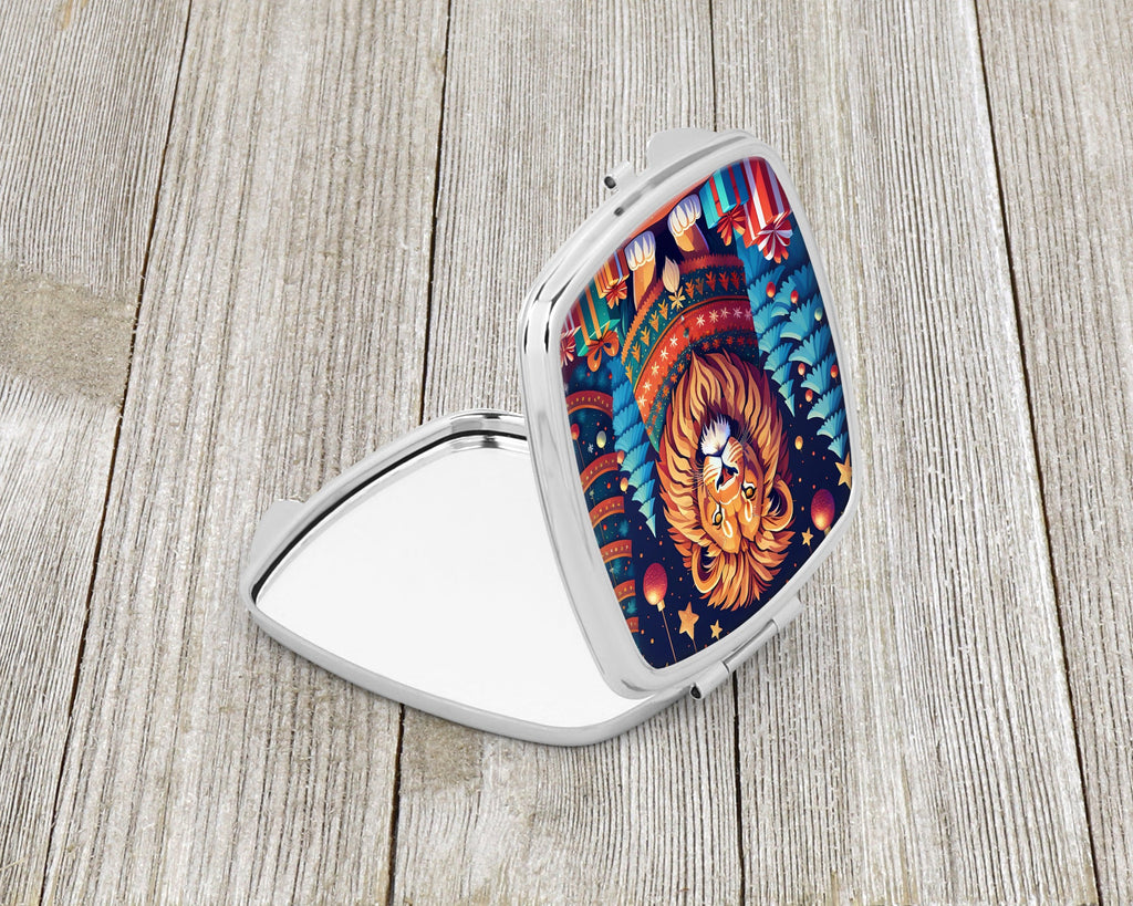 Lion Christmas Compact Mirror Decorative Travel Makeup Mirror for Women Girls Gifts Pocket Makeup Mirror Folding Handheld