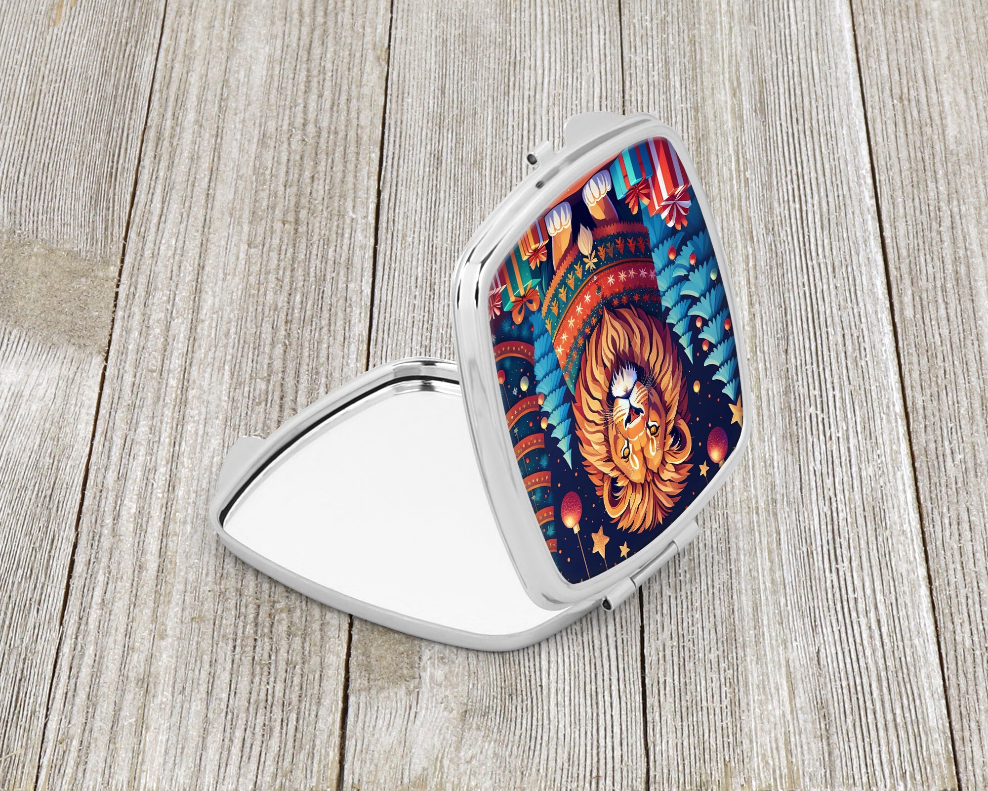 Lion Christmas Compact Mirror Decorative Travel Makeup Mirror for Women Girls Gifts Pocket Makeup Mirror Folding Handheld