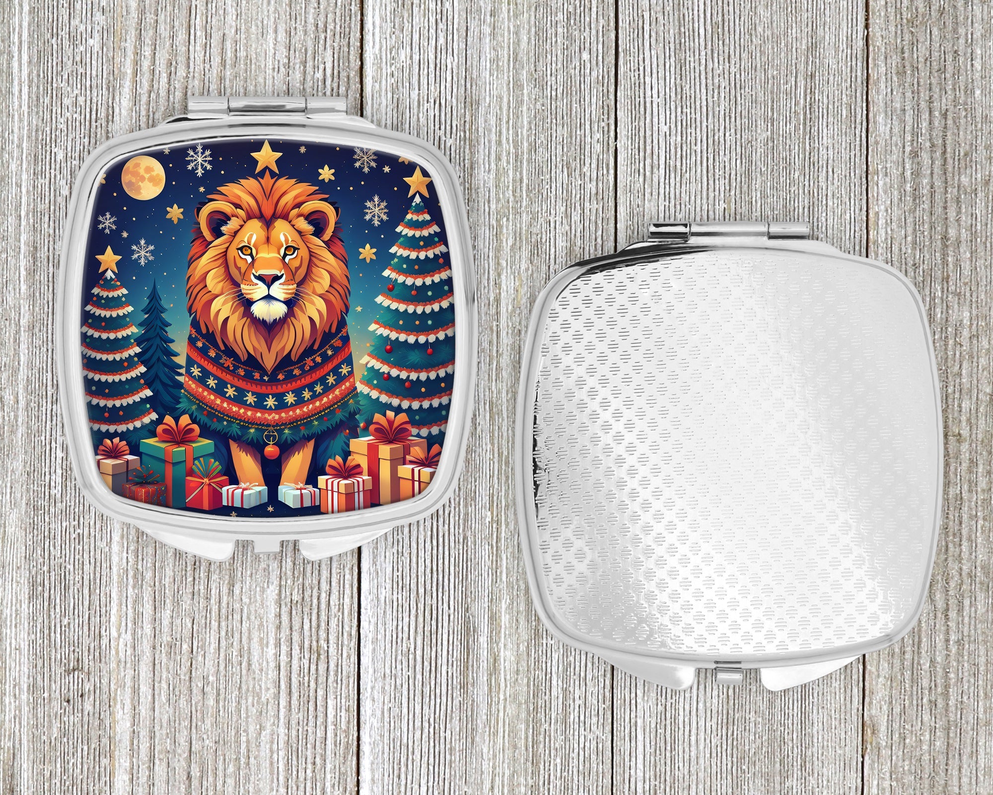 Lion Christmas Compact Mirror Decorative Travel Makeup Mirror for Women Girls Gifts Pocket Makeup Mirror Folding Handheld