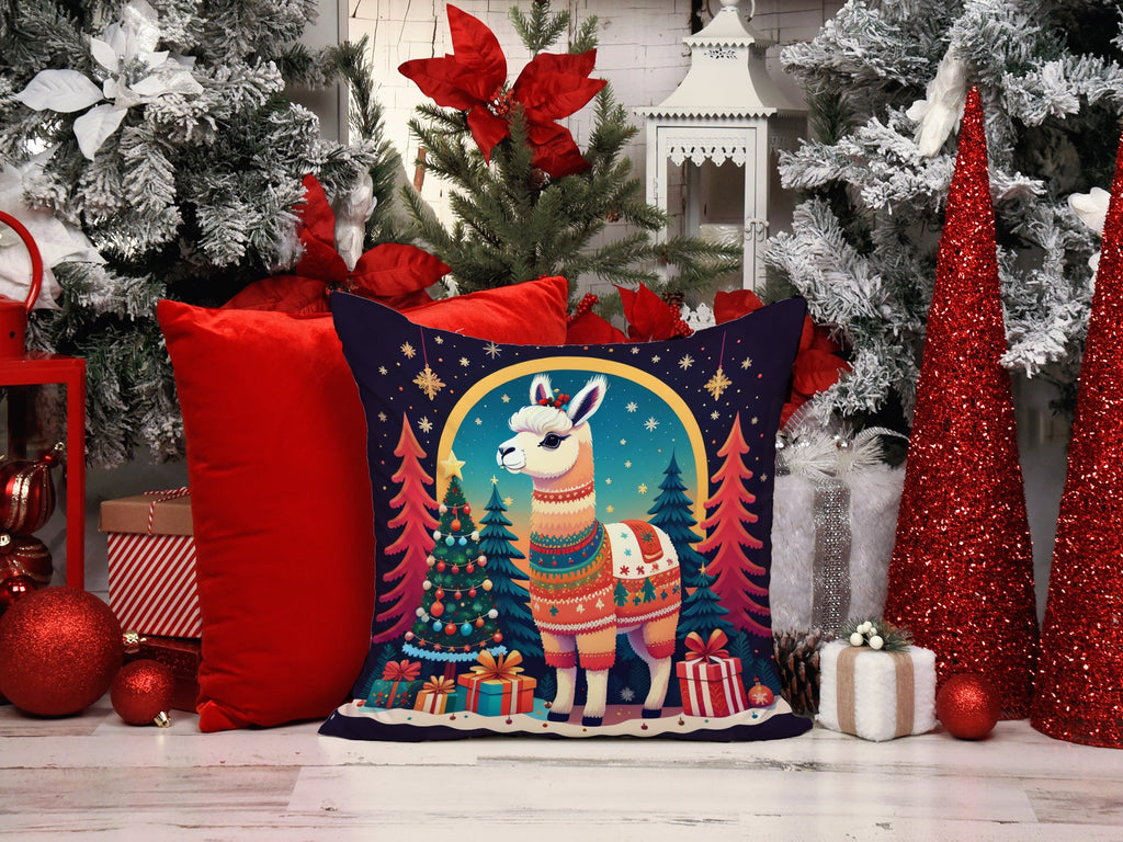 Llama Christmas Decorative Throw Pillow 14x14 Indoor Outdoor Accent Cushion, Fabric Cover with Insert for Sofa, Bed, Porch & Living Room