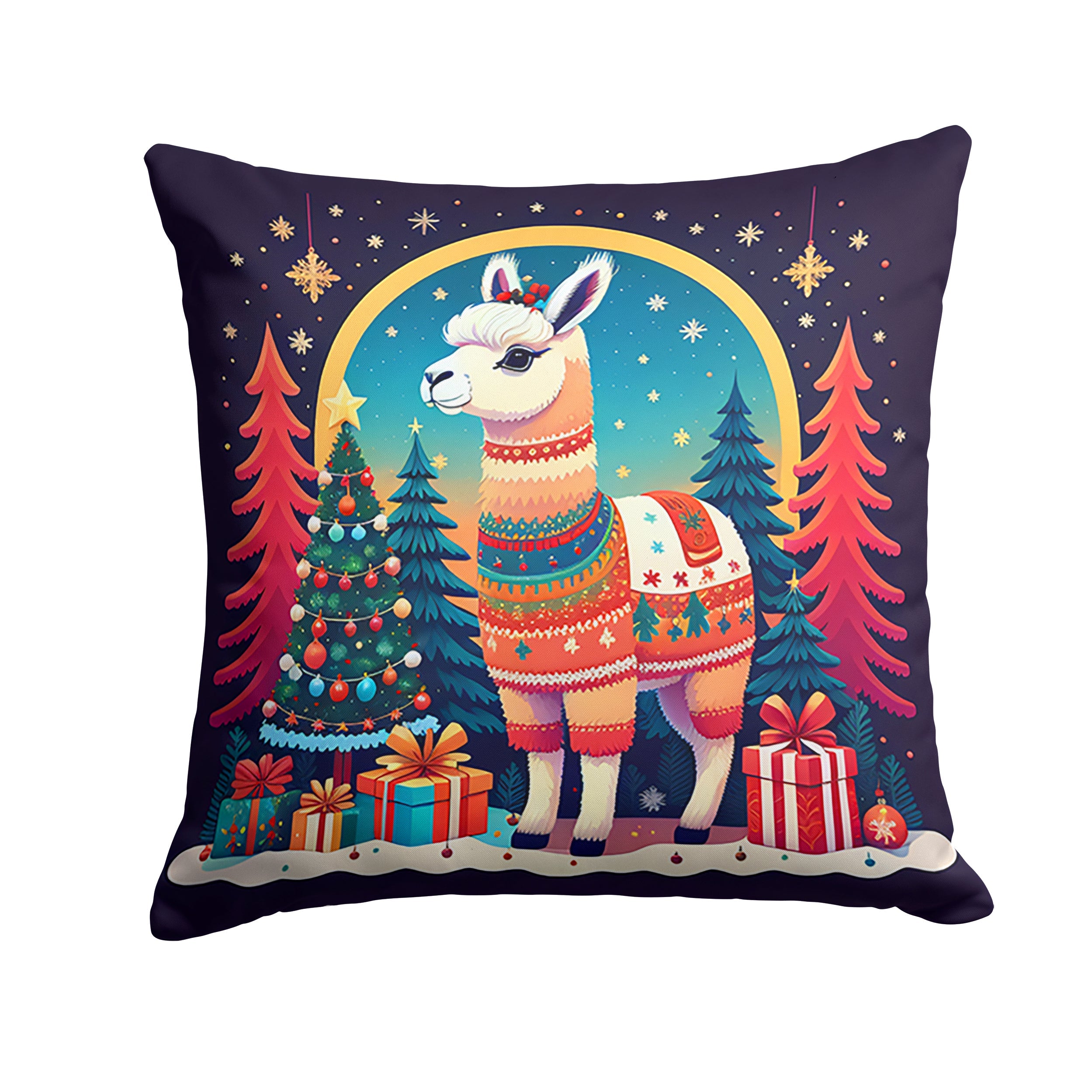 Llama Christmas Decorative Throw Pillow 18x18 Indoor Outdoor Accent Cushion, Fabric Cover with Insert for Sofa, Bed, Porch & Living Room