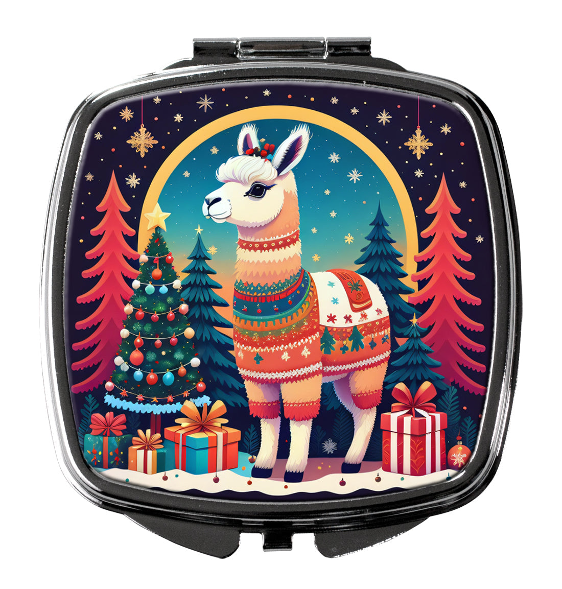 Llama Christmas Compact Mirror Decorative Travel Makeup Mirror for Women Girls Gifts Pocket Makeup Mirror Folding Handheld