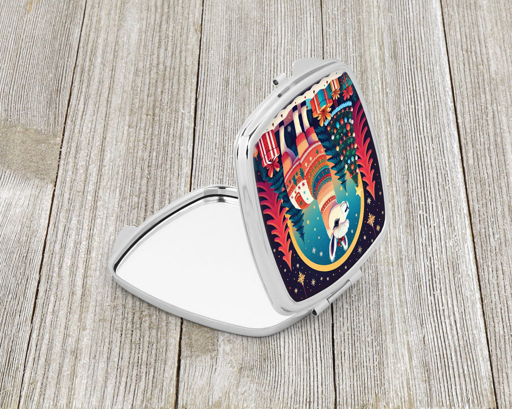Llama Christmas Compact Mirror Decorative Travel Makeup Mirror for Women Girls Gifts Pocket Makeup Mirror Folding Handheld
