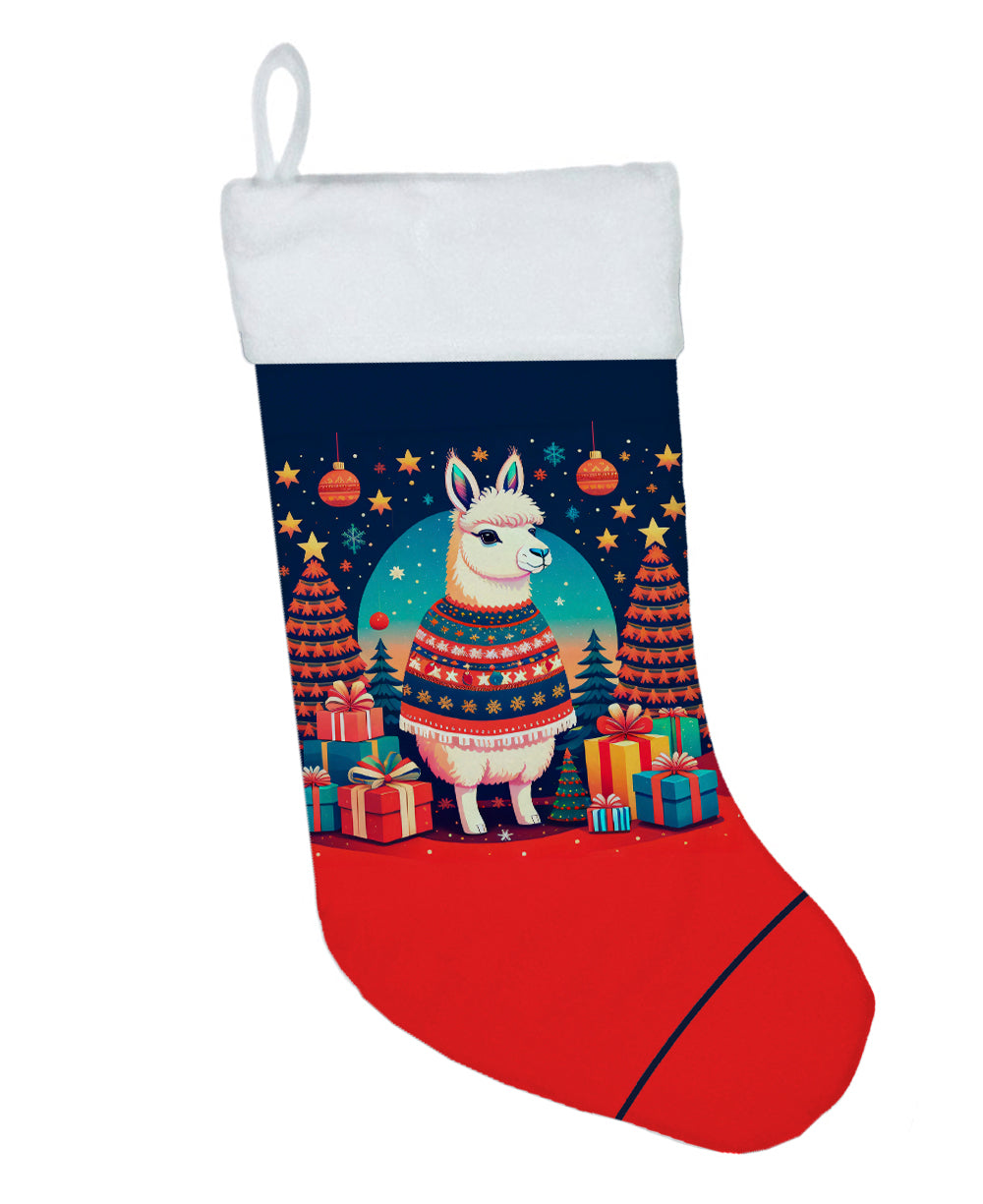 Llama Christmas Holiday Stocking Double-Sided Print, Polyester Suede,11x18, Made in USA