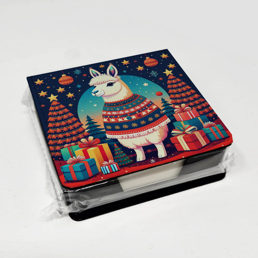 Llama Christmas PU Leather Note Paper Holder with Artist-Designed Cover, Desk Accessory, Office Gift