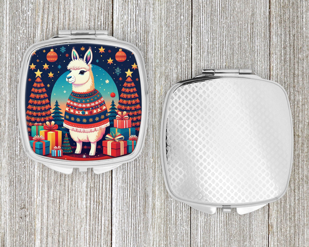 Llama Christmas Compact Mirror Decorative Travel Makeup Mirror for Women Girls Gifts Pocket Makeup Mirror Folding Handheld