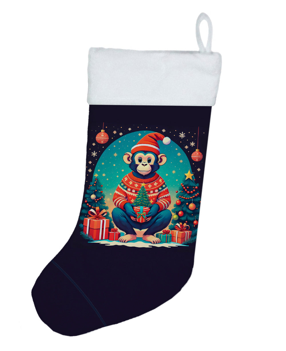 Monkey Christmas Holiday Stocking Double-Sided Print, Polyester Suede,11x18, Made in USA
