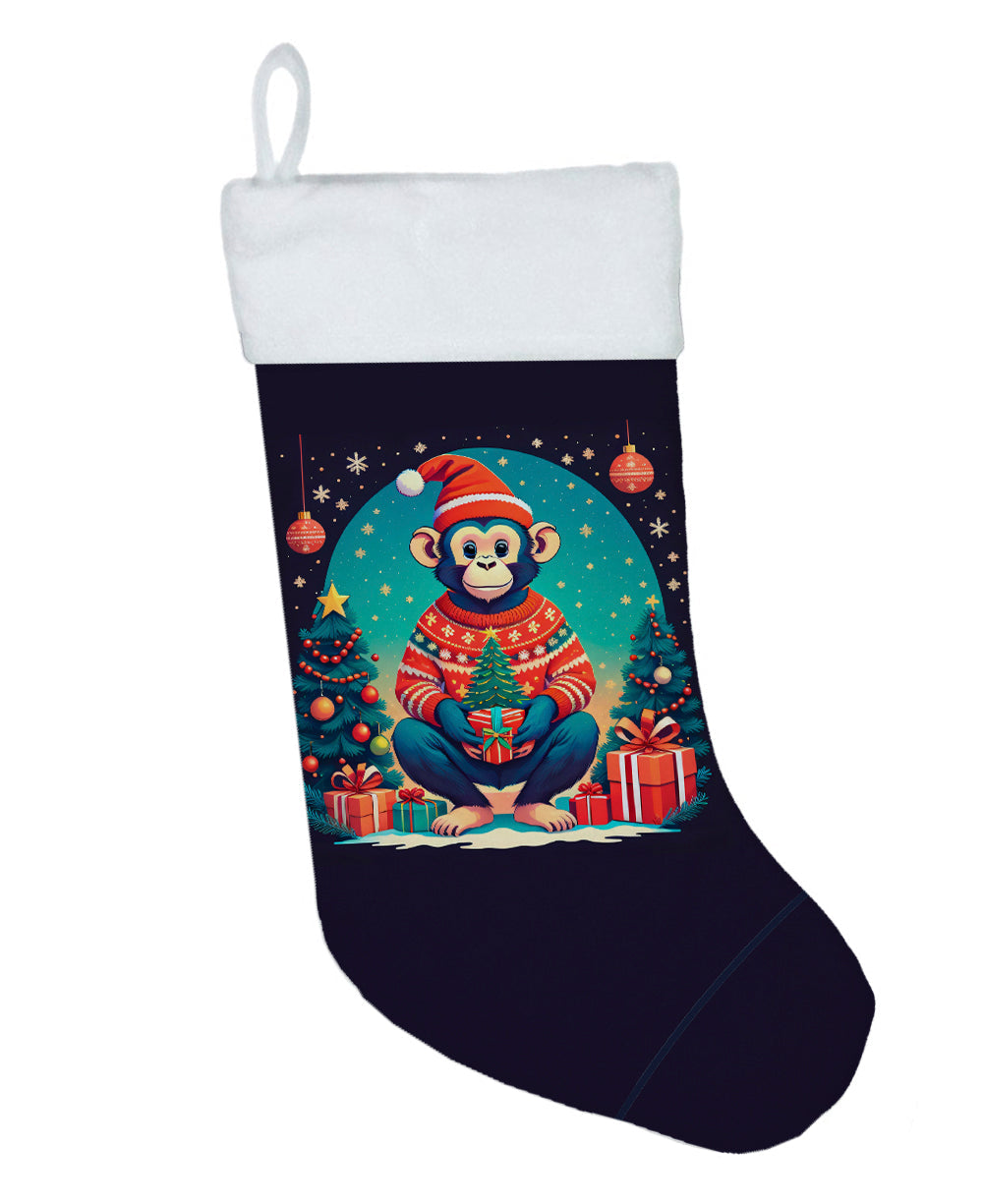 Monkey Christmas Holiday Stocking Double-Sided Print, Polyester Suede,11x18, Made in USA