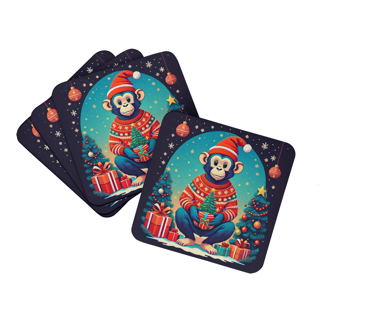 Monkey Christmas Foam Coasters Set of 4 Cup Coasters for Indoor Outdoor, Tabletop Protection, Anti Slip, Mouse pad Material