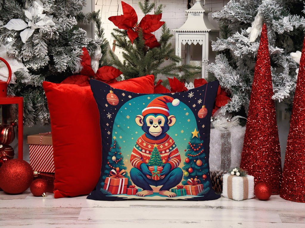 Monkey Christmas Decorative Throw Pillow 18x18 Indoor Outdoor Accent Cushion, Fabric Cover with Insert for Sofa, Bed, Porch & Living Room