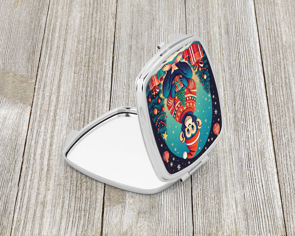 Monkey Christmas Compact Mirror Decorative Travel Makeup Mirror for Women Girls Gifts Pocket Makeup Mirror Folding Handheld