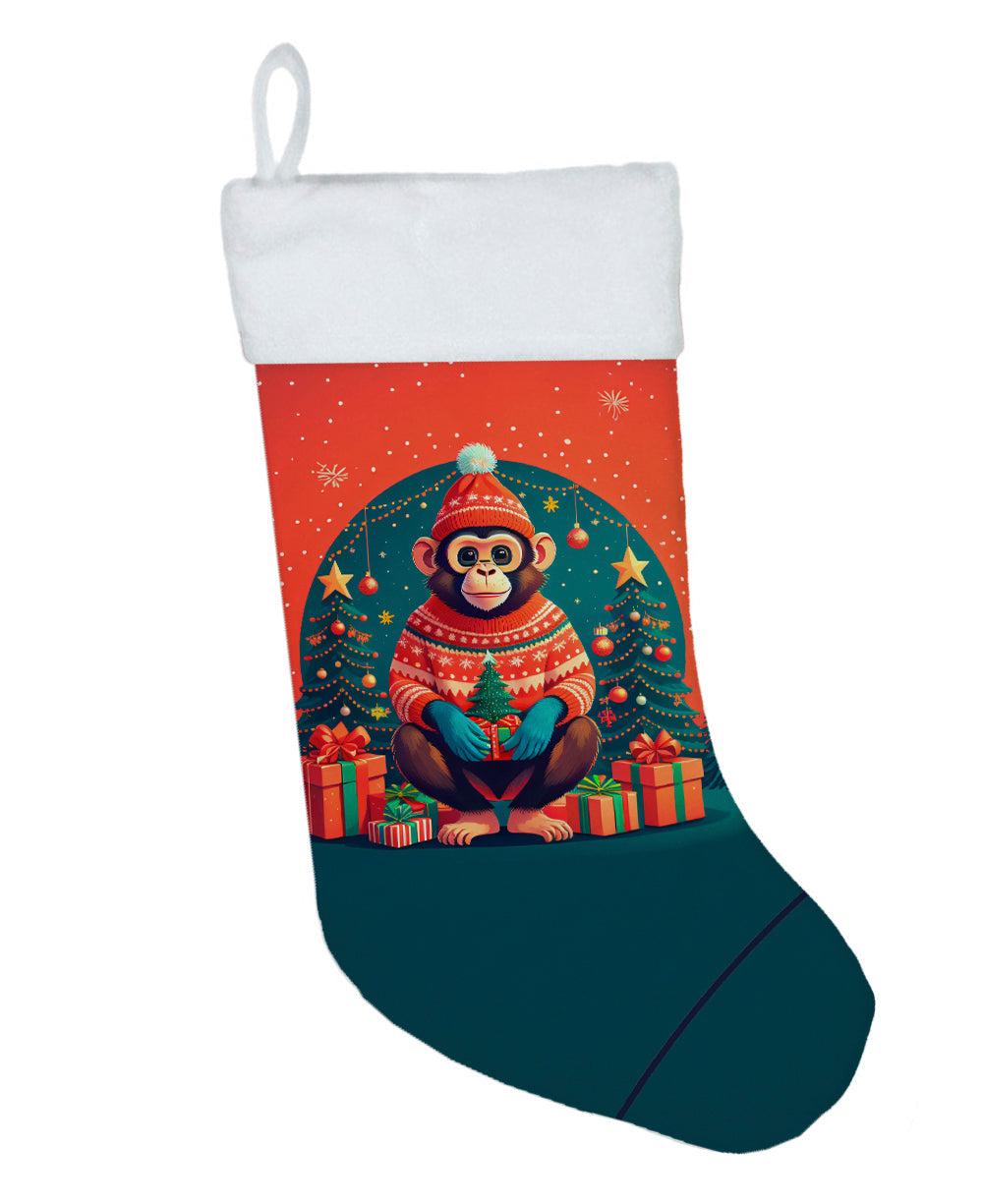 Monkey Christmas Holiday Stocking Double-Sided Print, Polyester Suede,11x18, Made in USA