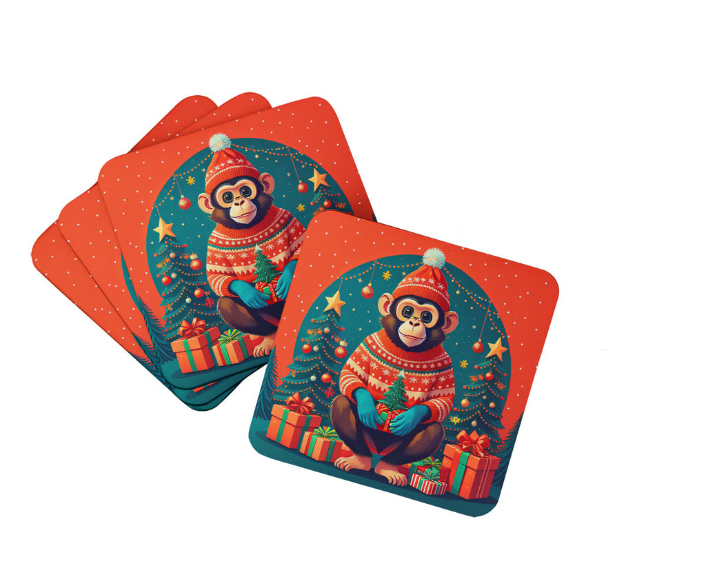 Monkey Christmas Foam Coasters Set of 4 Cup Coasters for Indoor Outdoor, Tabletop Protection, Anti Slip, Mouse pad Material