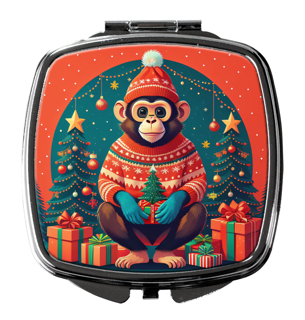 Monkey Christmas Compact Mirror Decorative Travel Makeup Mirror for Women Girls Gifts Pocket Makeup Mirror Folding Handheld
