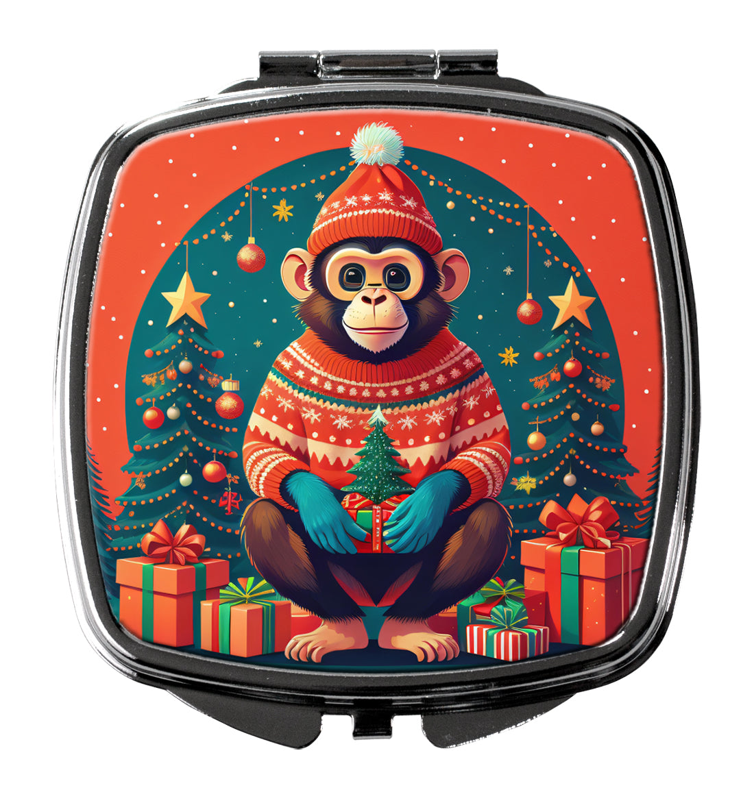 Monkey Christmas Compact Mirror Decorative Travel Makeup Mirror for Women Girls Gifts Pocket Makeup Mirror Folding Handheld