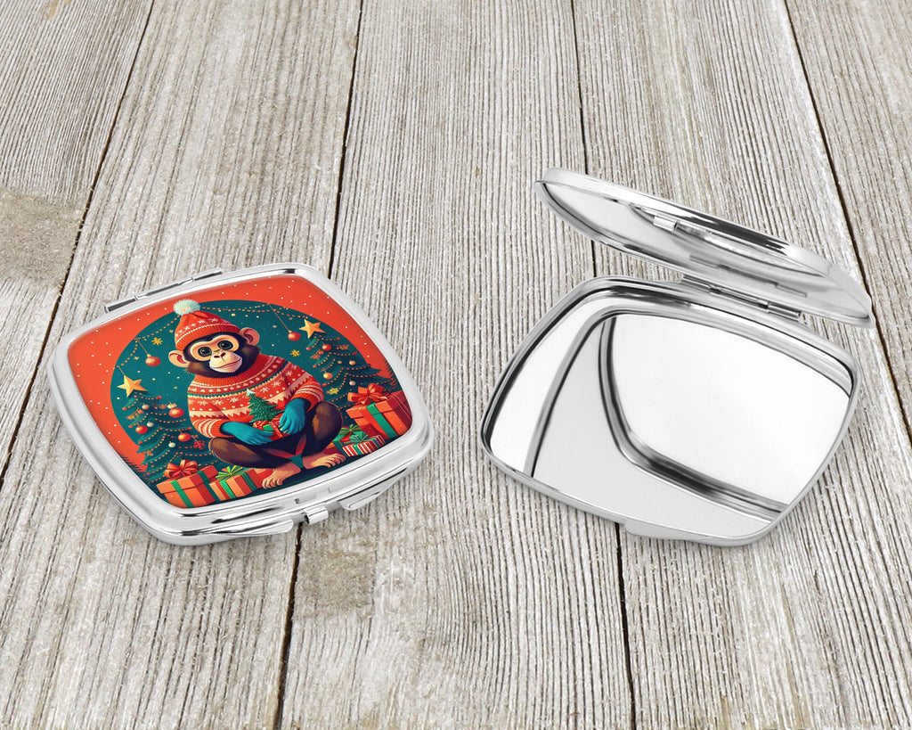 Monkey Christmas Compact Mirror Decorative Travel Makeup Mirror for Women Girls Gifts Pocket Makeup Mirror Folding Handheld