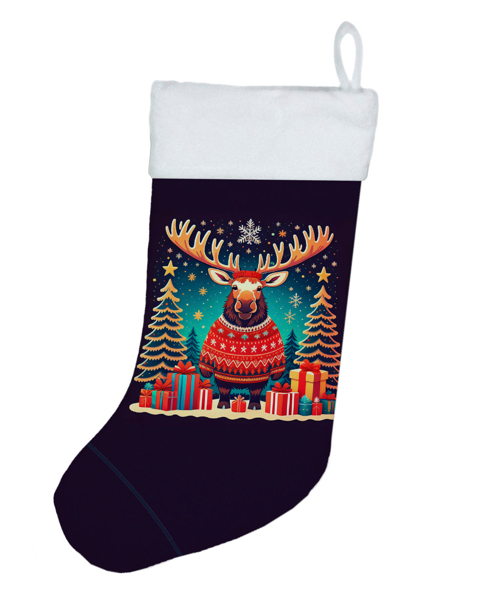 Moose Christmas Holiday Stocking Double-Sided Print, Polyester Suede,11x18, Made in USA