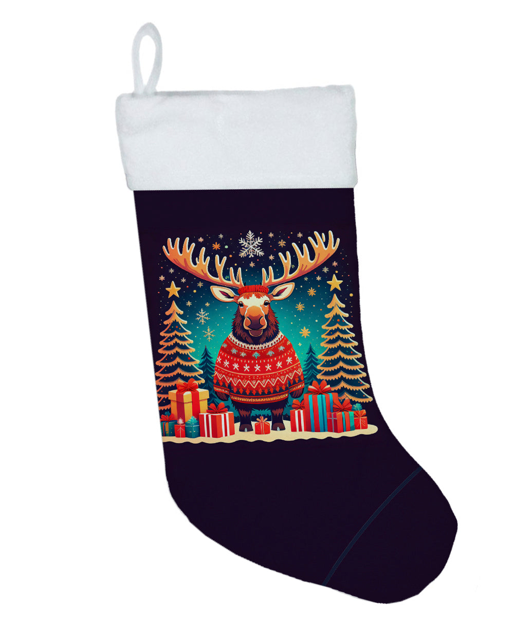 Moose Christmas Holiday Stocking Double-Sided Print, Polyester Suede,11x18, Made in USA