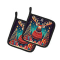 Moose Christmas Pot Holder Set of 2 Heat Resistant Quilted Hot Pads 7.5 x 7.5 Inch, Insulated Kitchen Trivets for Cooking & Baking