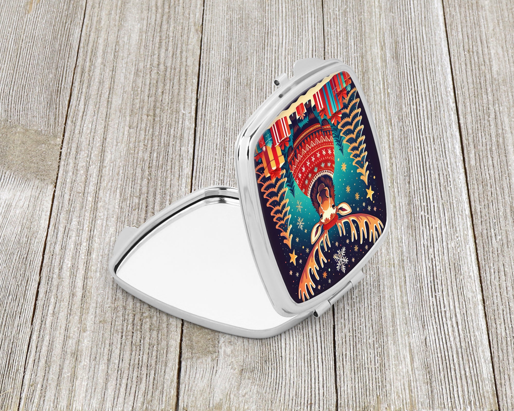 Moose Christmas Compact Mirror Decorative Travel Makeup Mirror for Women Girls Gifts Pocket Makeup Mirror Folding Handheld