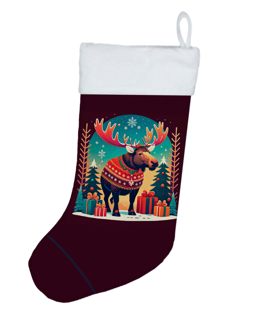 Moose Christmas Holiday Stocking Double-Sided Print, Polyester Suede,11x18, Made in USA
