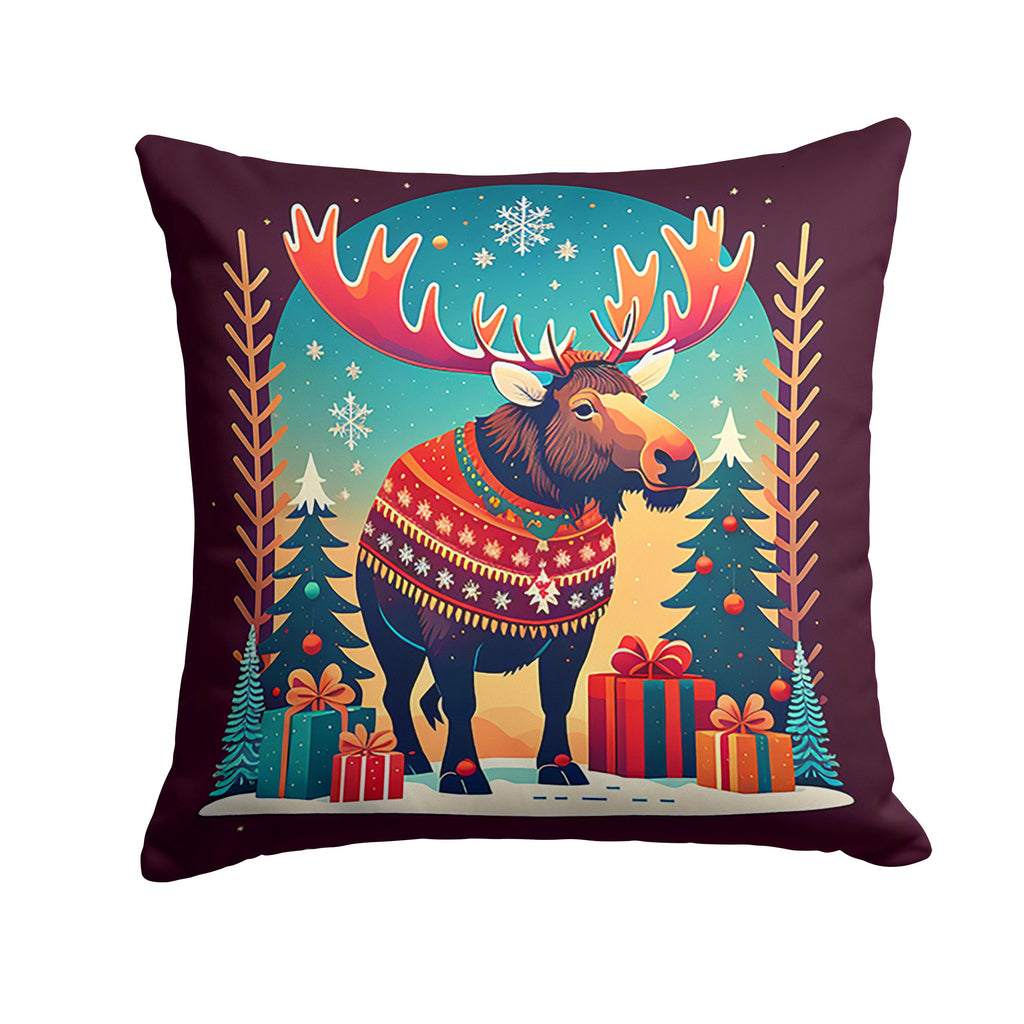Moose Christmas Decorative Throw Pillow 14x14 Indoor Outdoor Accent Cushion, Fabric Cover with Insert for Sofa, Bed, Porch & Living Room
