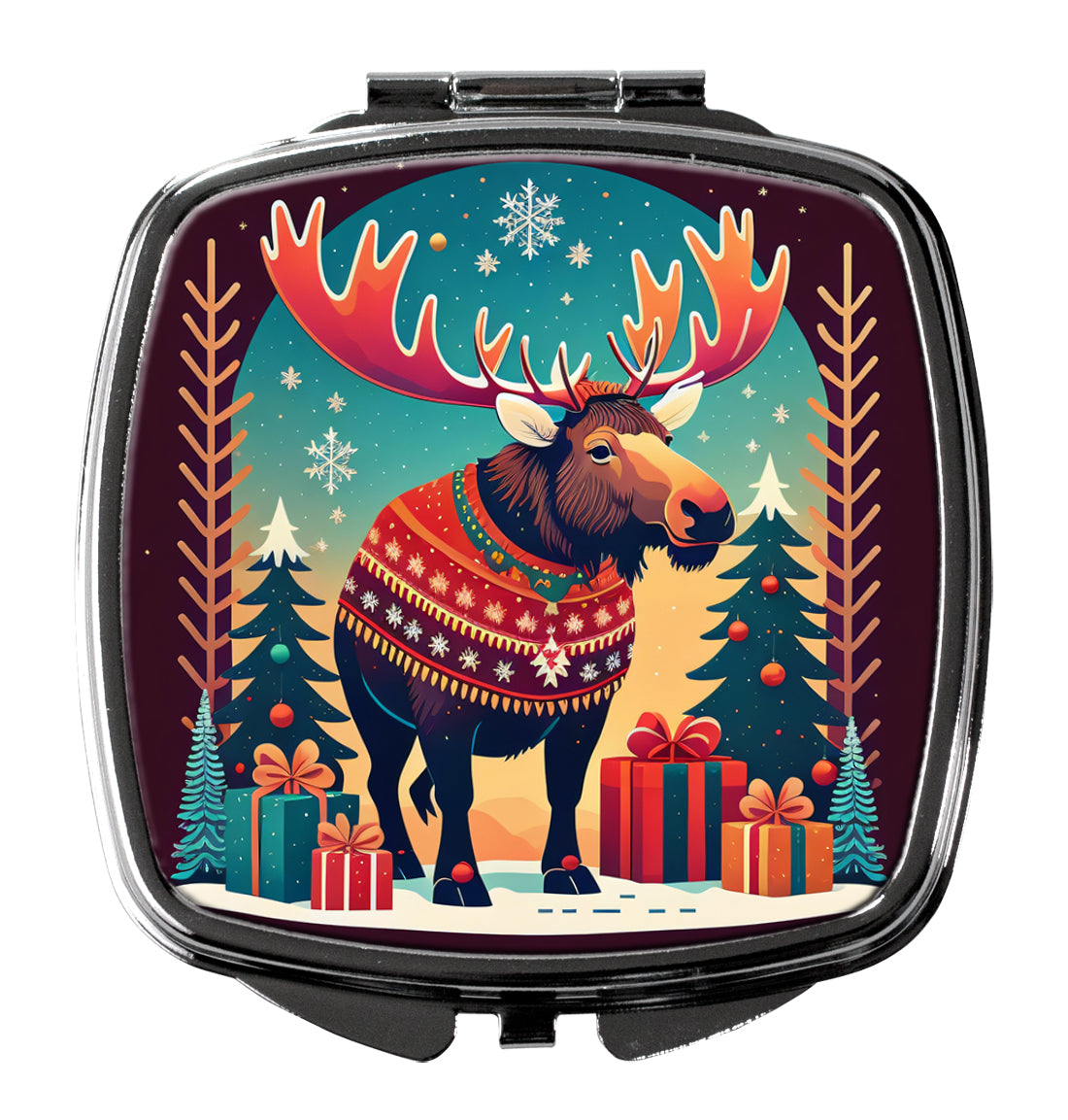 Moose Christmas Compact Mirror Decorative Travel Makeup Mirror for Women Girls Gifts Pocket Makeup Mirror Folding Handheld