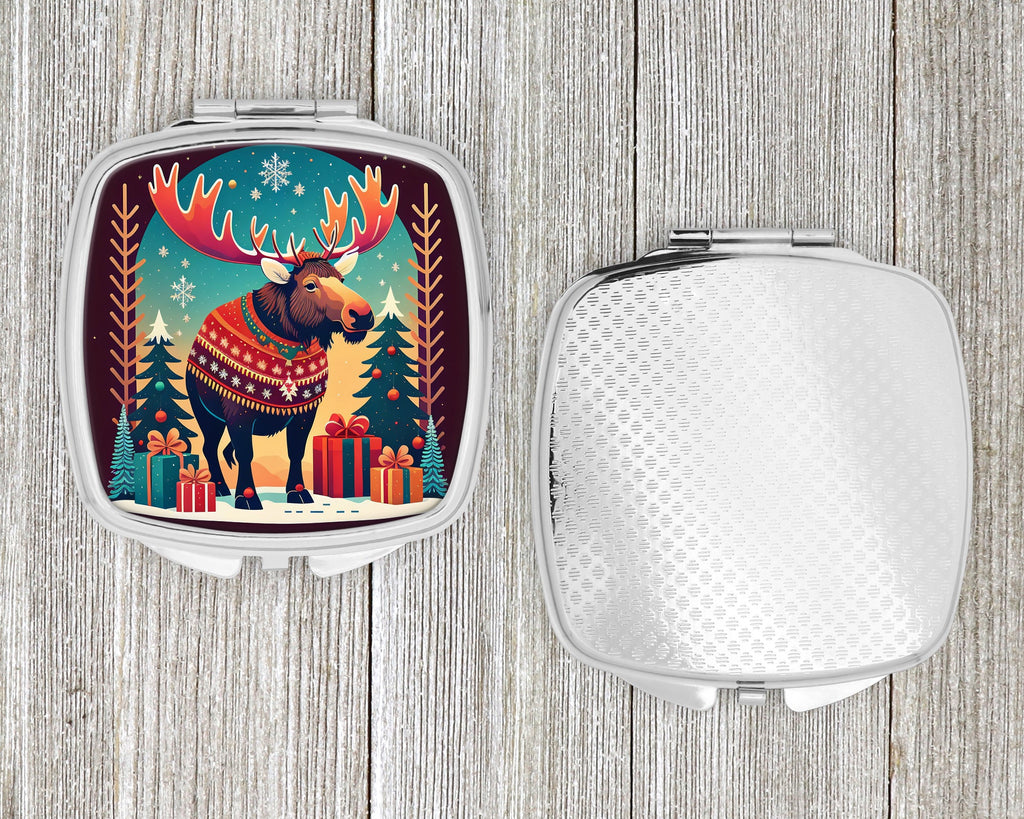 Moose Christmas Compact Mirror Decorative Travel Makeup Mirror for Women Girls Gifts Pocket Makeup Mirror Folding Handheld