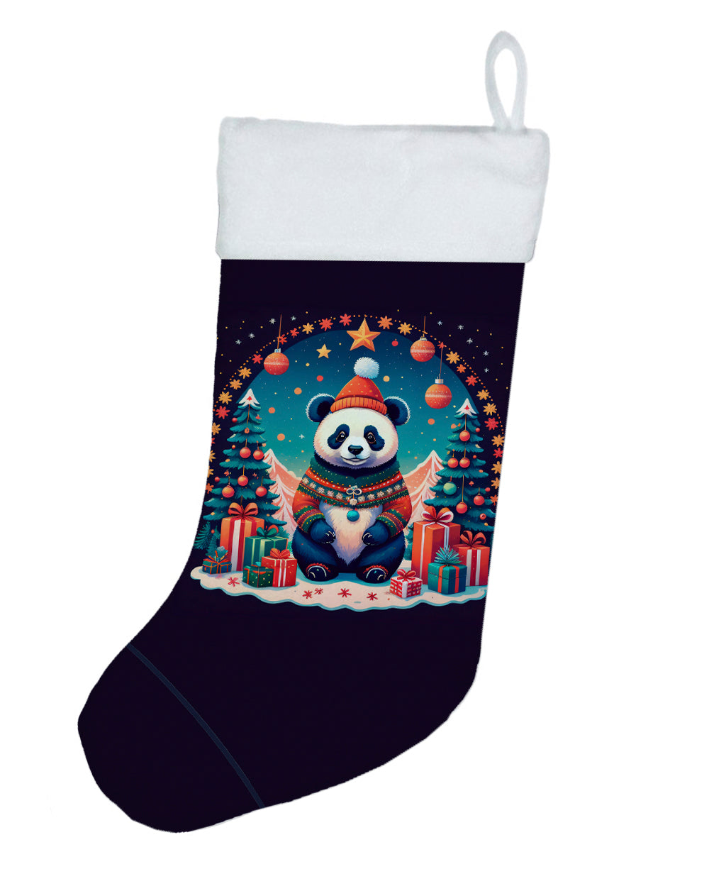 Panda Christmas Holiday Stocking Double-Sided Print, Polyester Suede,11x18, Made in USA