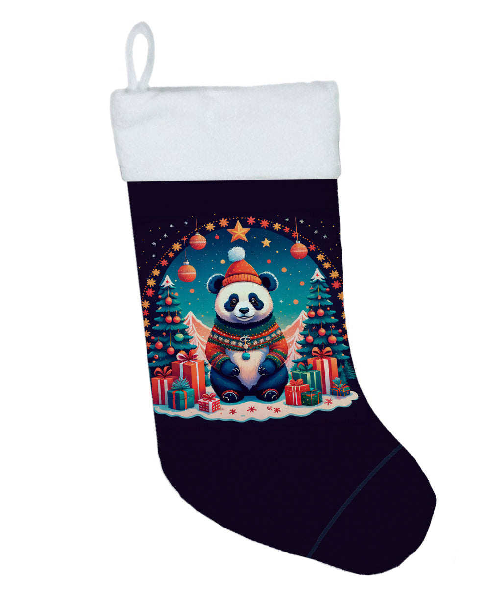 Panda Christmas Holiday Stocking Double-Sided Print, Polyester Suede,11x18, Made in USA