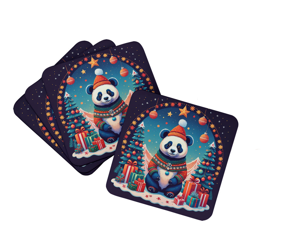 Panda Christmas Foam Coasters Set of 4 Cup Coasters for Indoor Outdoor, Tabletop Protection, Anti Slip, Mouse pad Material