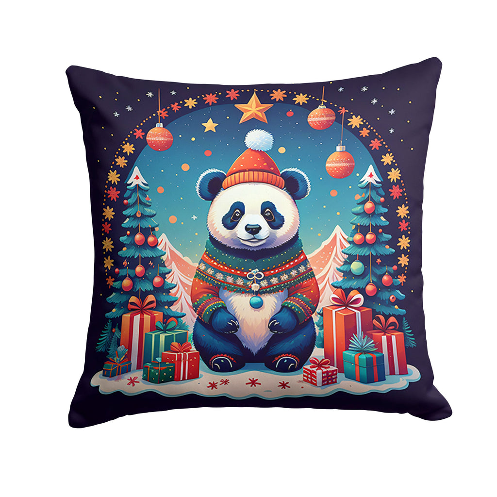 Panda Christmas Decorative Throw Pillow 14x14 Indoor Outdoor Accent Cushion, Fabric Cover with Insert for Sofa, Bed, Porch & Living Room