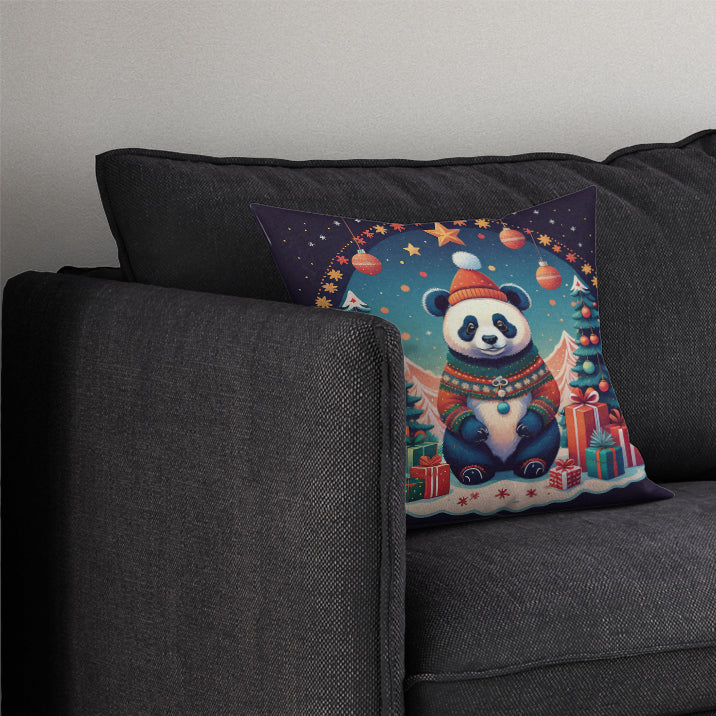 Panda Christmas Decorative Throw Pillow 14x14 Indoor Outdoor Accent Cushion, Fabric Cover with Insert for Sofa, Bed, Porch & Living Room