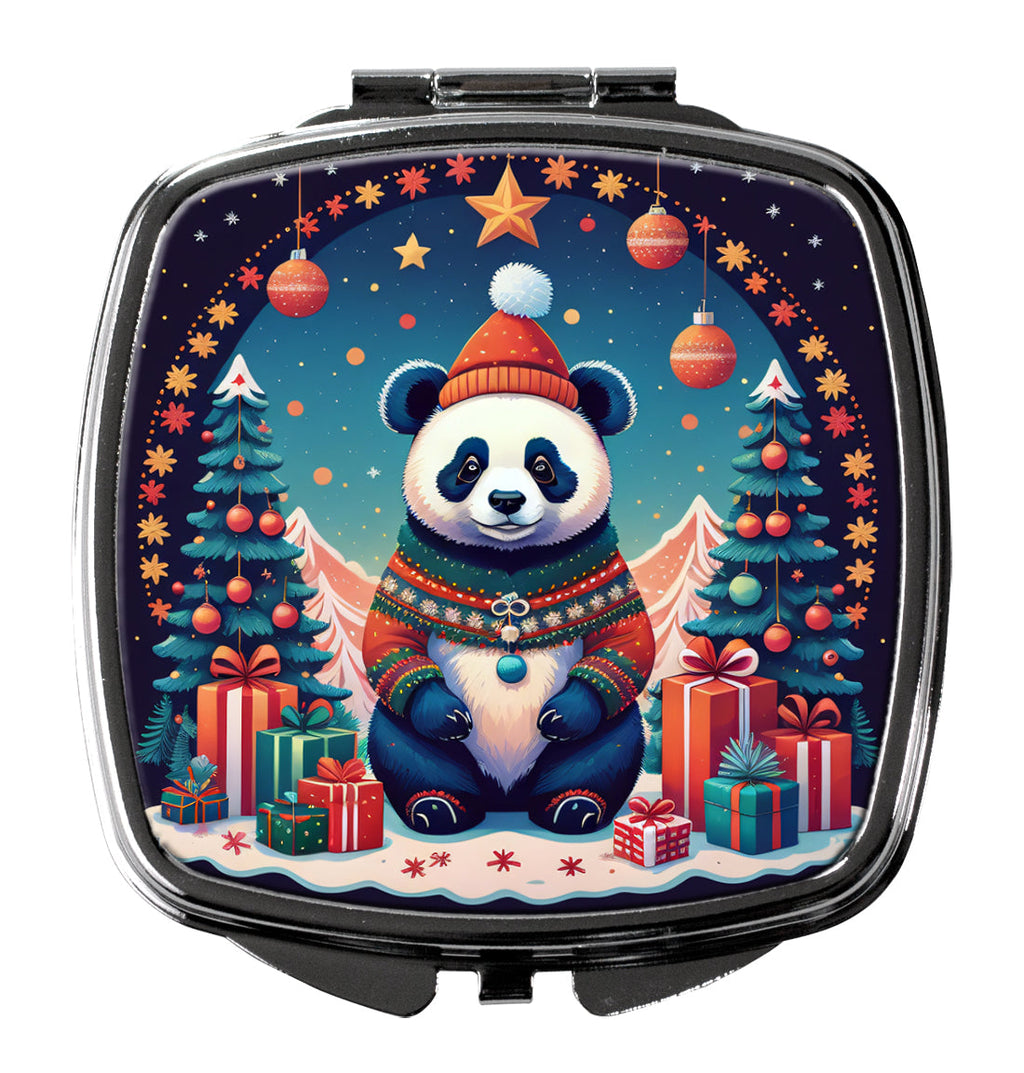 Panda Christmas Compact Mirror Decorative Travel Makeup Mirror for Women Girls Gifts Pocket Makeup Mirror Folding Handheld