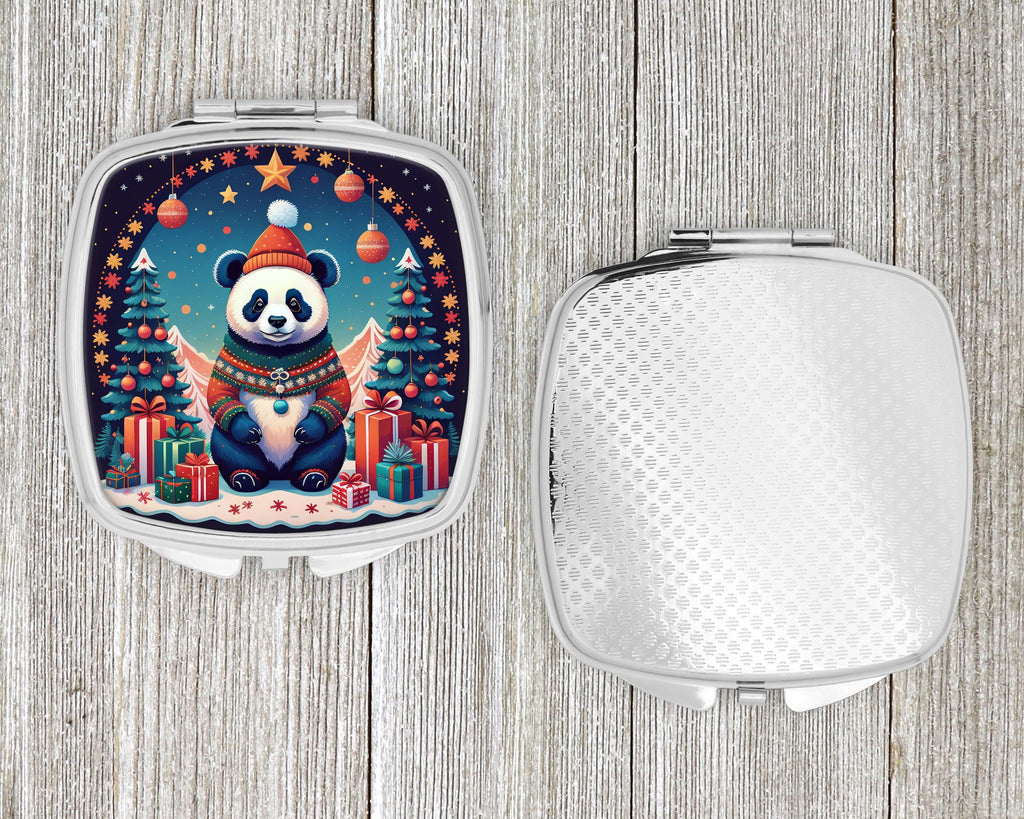 Panda Christmas Compact Mirror Decorative Travel Makeup Mirror for Women Girls Gifts Pocket Makeup Mirror Folding Handheld