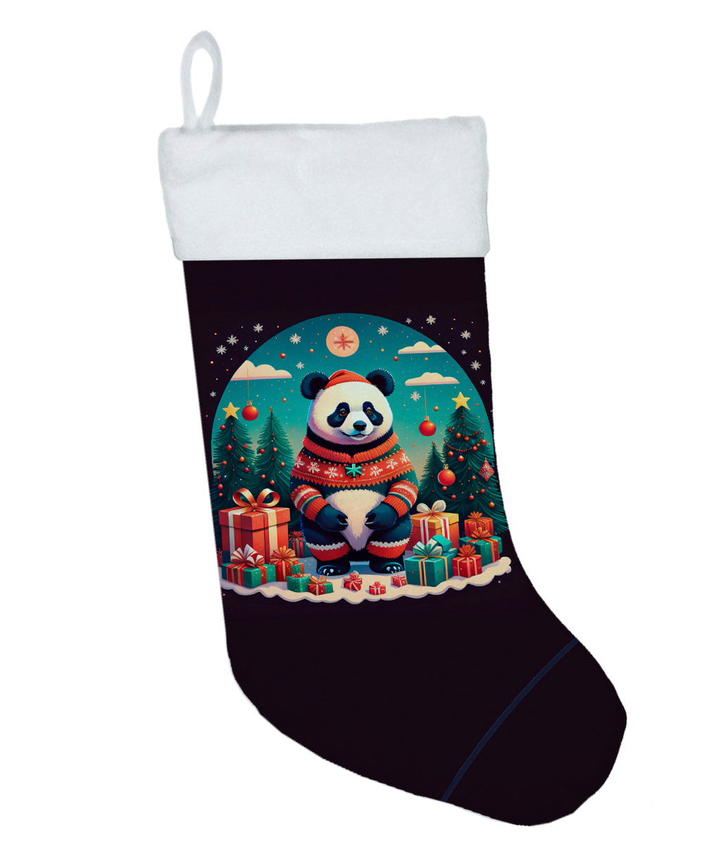 Panda Christmas Holiday Stocking Double-Sided Print, Polyester Suede,11x18, Made in USA