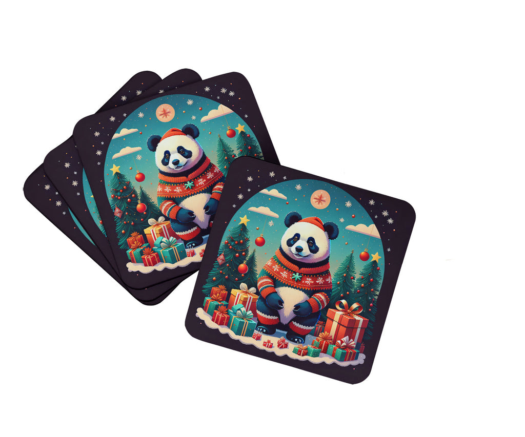 Panda Christmas Foam Coasters Set of 4 Cup Coasters for Indoor Outdoor, Tabletop Protection, Anti Slip, Mouse pad Material