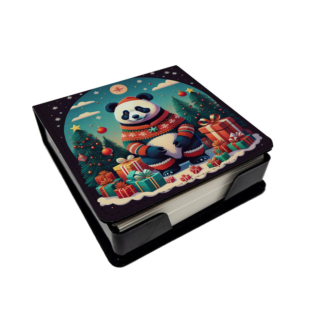 Panda Christmas PU Leather Note Paper Holder with Artist-Designed Cover, Desk Accessory, Office Gift