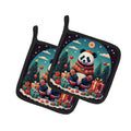 Panda Christmas Pot Holder Set of 2 Heat Resistant Quilted Hot Pads 7.5 x 7.5 Inch, Insulated Kitchen Trivets for Cooking & Baking