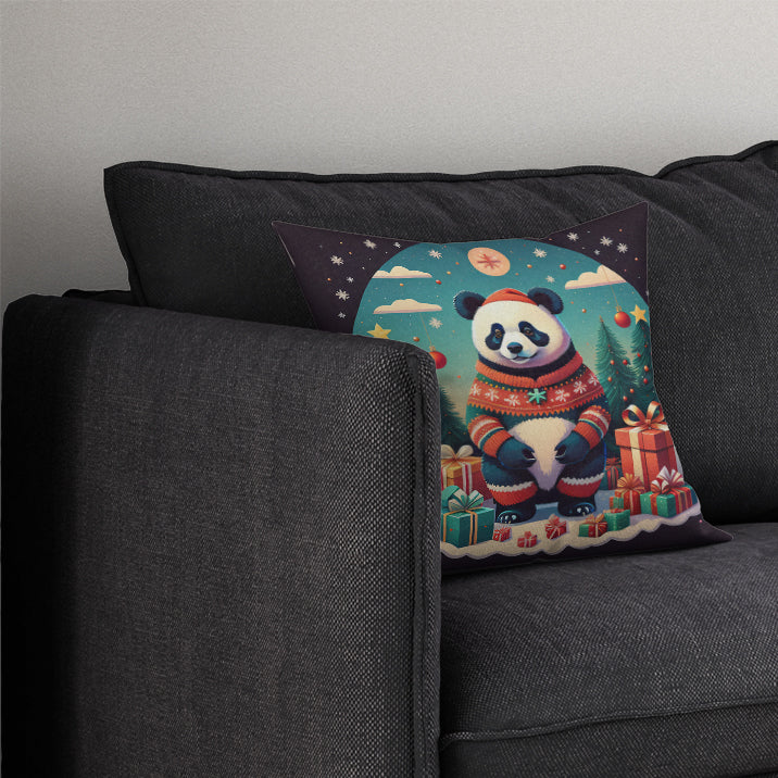 Panda Christmas Decorative Throw Pillow 14x14 Indoor Outdoor Accent Cushion, Fabric Cover with Insert for Sofa, Bed, Porch & Living Room
