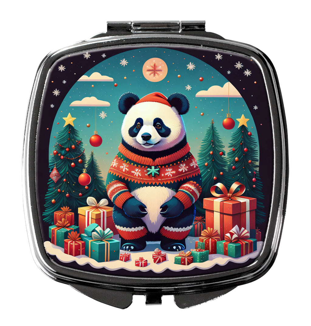 Panda Christmas Compact Mirror Decorative Travel Makeup Mirror for Women Girls Gifts Pocket Makeup Mirror Folding Handheld
