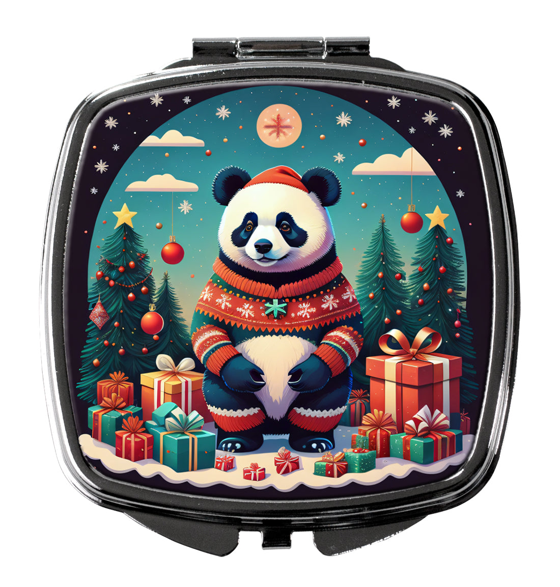 Panda Christmas Compact Mirror Decorative Travel Makeup Mirror for Women Girls Gifts Pocket Makeup Mirror Folding Handheld
