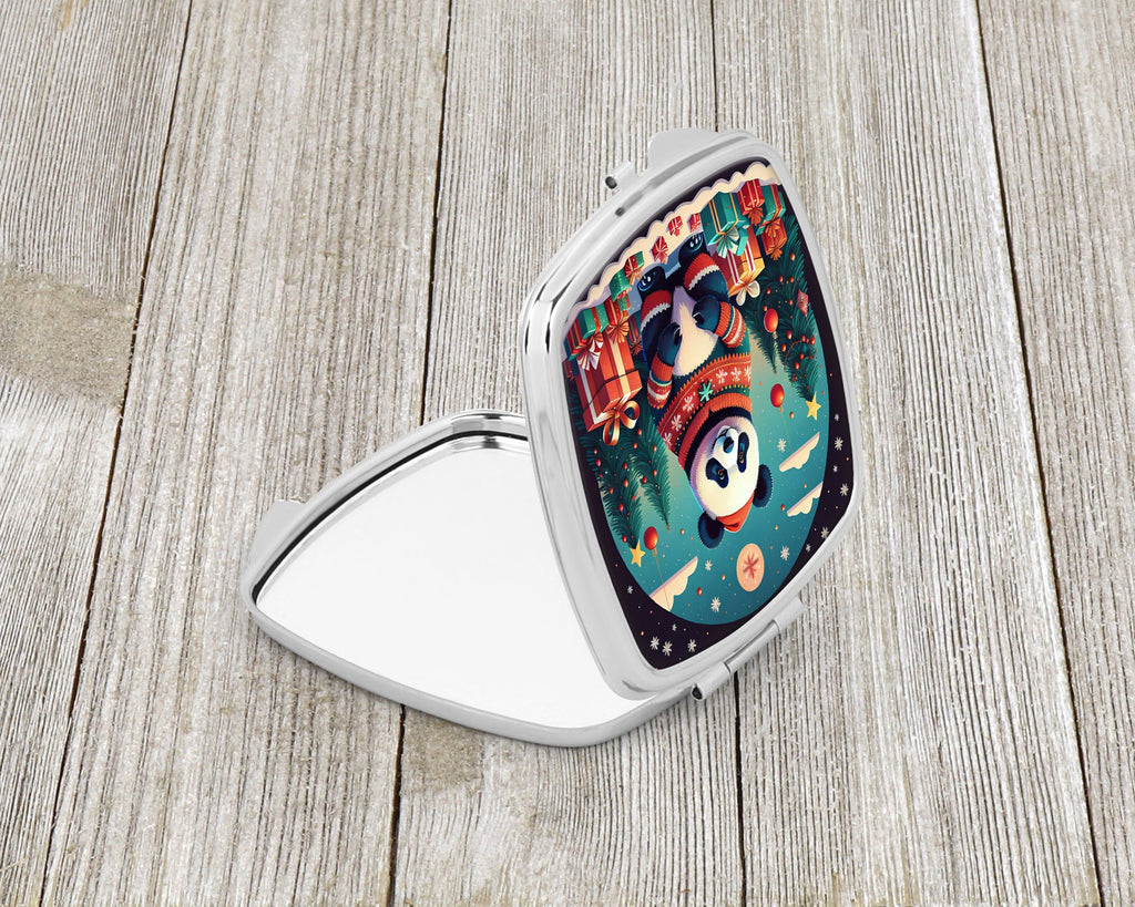Panda Christmas Compact Mirror Decorative Travel Makeup Mirror for Women Girls Gifts Pocket Makeup Mirror Folding Handheld
