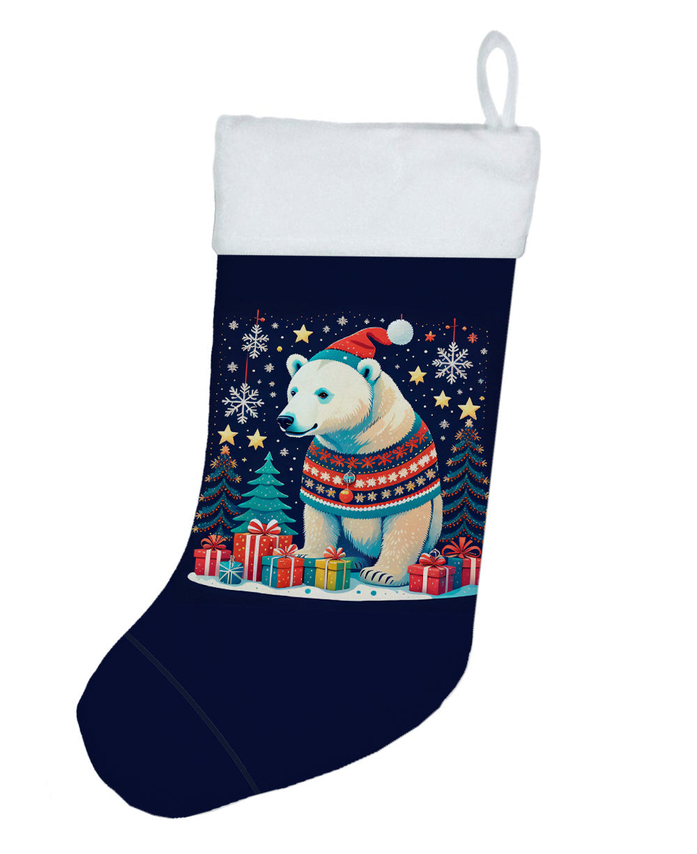 Polar Bear Christmas Holiday Stocking Double-Sided Print, Polyester Suede,11x18, Made in USA