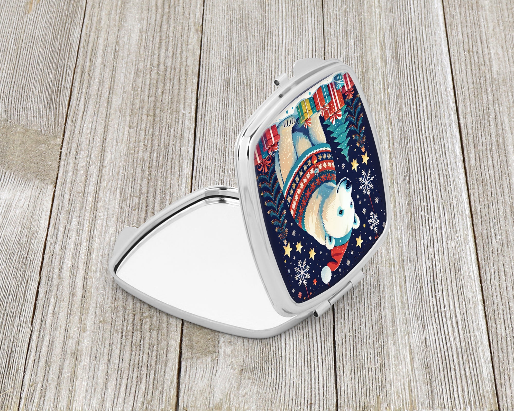Polar Bear Christmas Compact Mirror Decorative Travel Makeup Mirror for Women Girls Gifts Pocket Makeup Mirror Folding Handheld