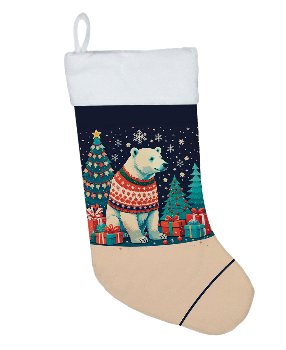Polar Bear Christmas Holiday Stocking Double-Sided Print, Polyester Suede,11x18, Made in USA