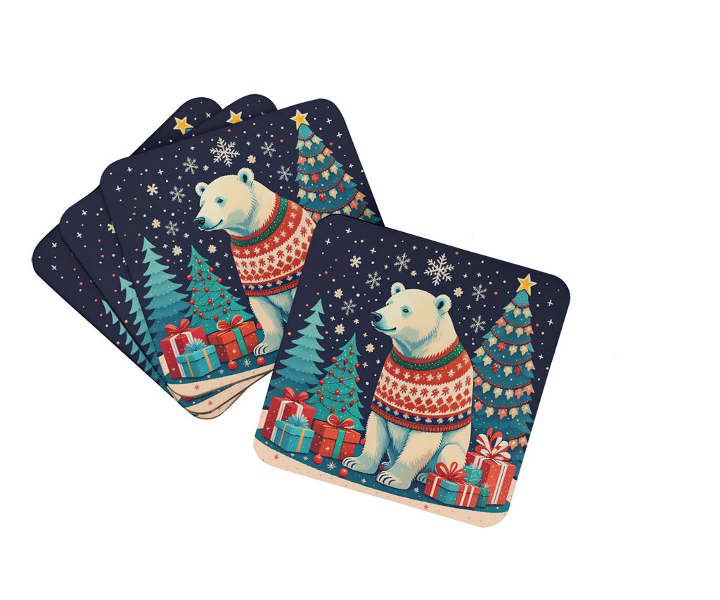 Polar Bear Christmas Foam Coasters Set of 4 Cup Coasters for Indoor Outdoor, Tabletop Protection, Anti Slip, Mouse pad Material
