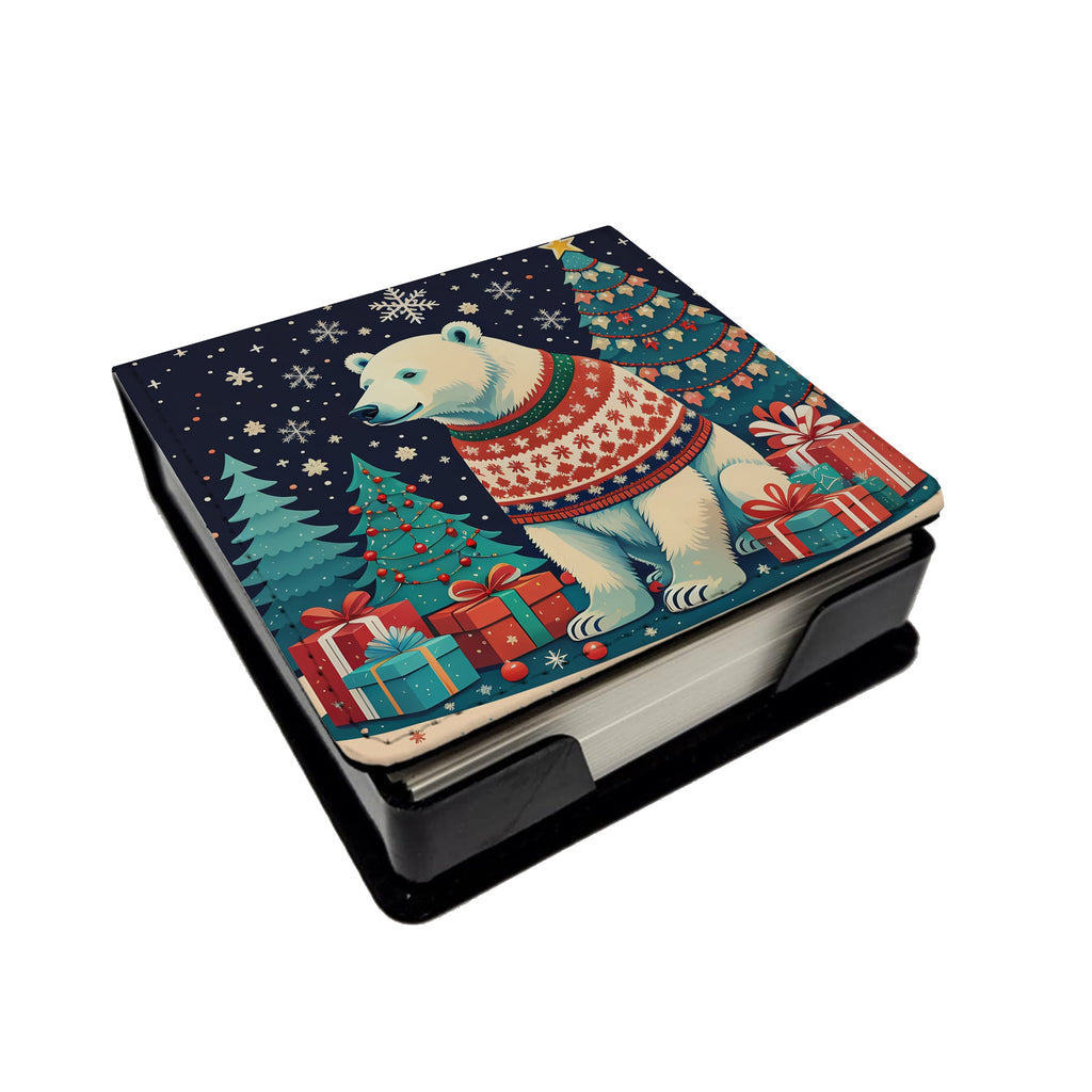 Polar Bear Christmas PU Leather Note Paper Holder with Artist-Designed Cover, Desk Accessory, Office Gift